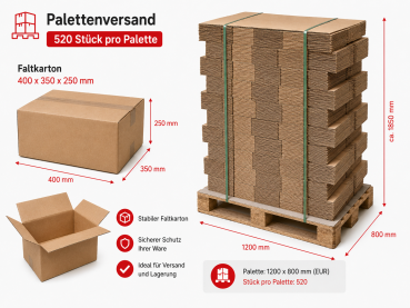 Palettenversand - 520 Stück pro Palette - Faltkarton 400 x 350 x 250 mm